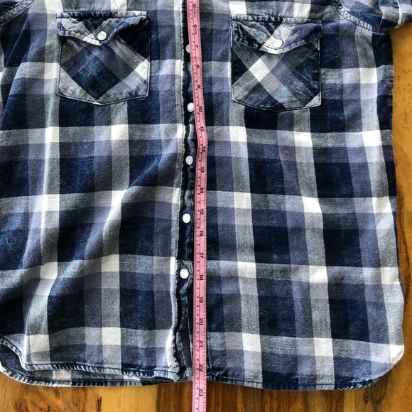 BLUENOTES -SP- Plaid, Boyfriend Fit, Pearl Snap Down Shirt in multi blue & white - Picture 6 of 7